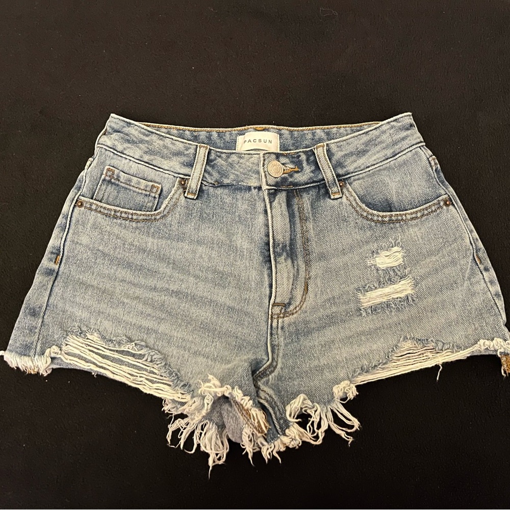 PacSun High-Rise Distressed Denim Shorts - Light Blue